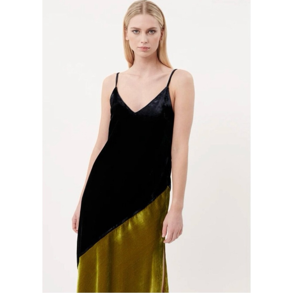 Frnch Engy Velvet Color Block Slip Midi Dress Size Small Cocktail - Picture 2 of 10